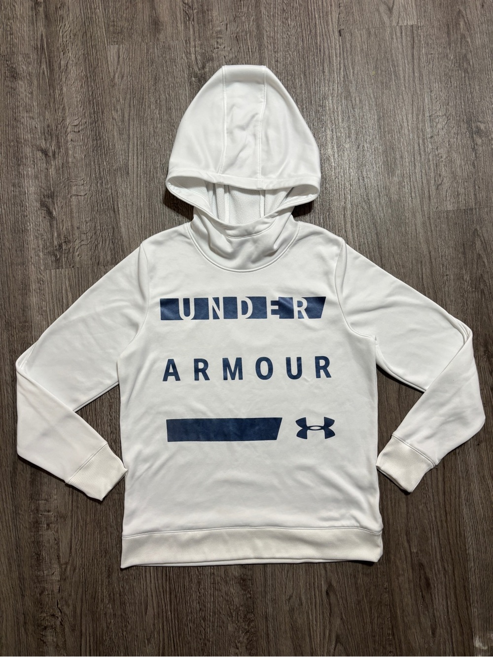 Under Armour Boys ColdGear Hoodie Small White Loose Fleece Pullover Youth